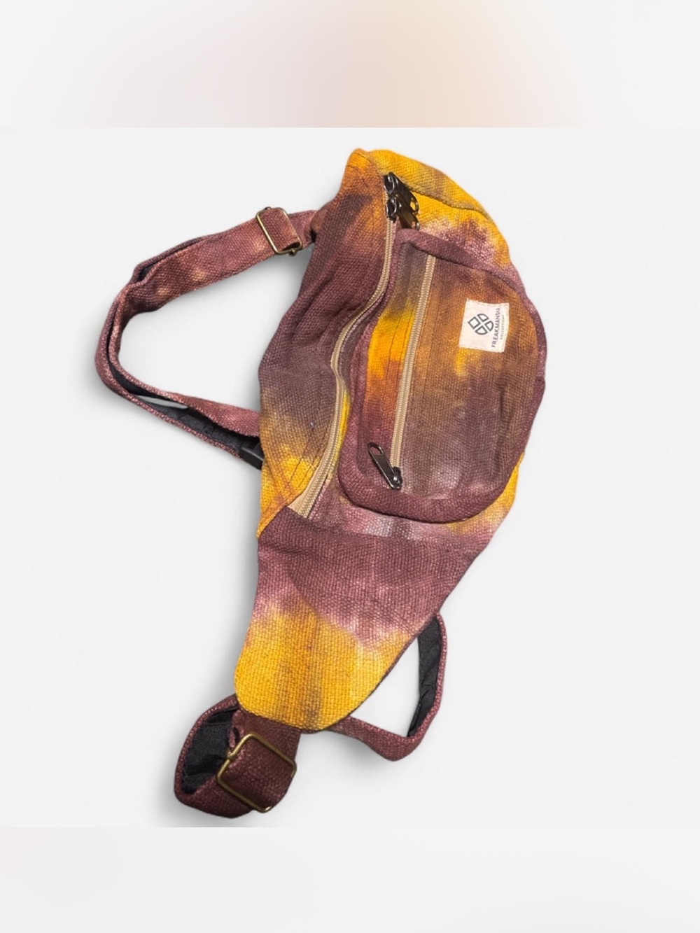 Tie-Dye Canvas Crossbody Sling Bag - Brown & Yellow